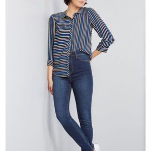 MODCLOTH navy collard shirt with rainbow stripes